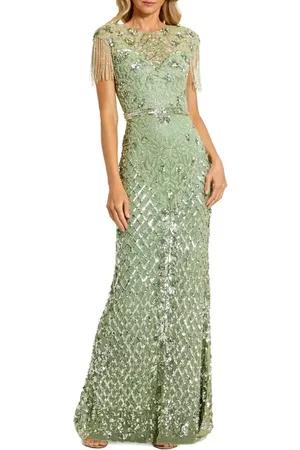 Mac Duggal High Neck Sleeveless Beaded Fringe Fitted Gown in at Nordstrom, Size 6