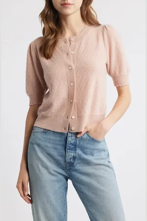 Frame The Cashmere Pointelle Puff Sleeve Cardigan in at Nordstrom, Size Small