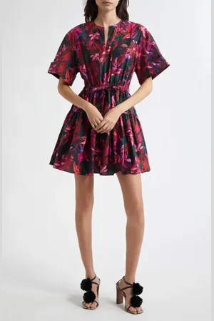 ULLA JOHNSON Nadira Floral Print Tie Waist Tiered Minidress in at Nordstrom, Size 00