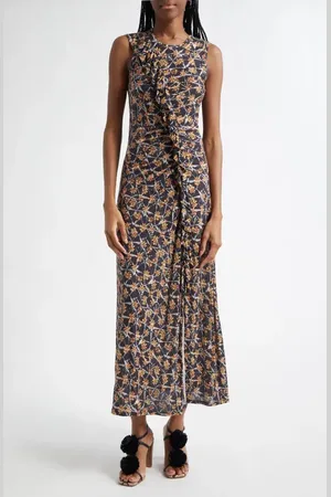 ULLA JOHNSON Elise Floral Print Ruffle Sleeveless Maxi Dress in at Nordstrom, Size Medium