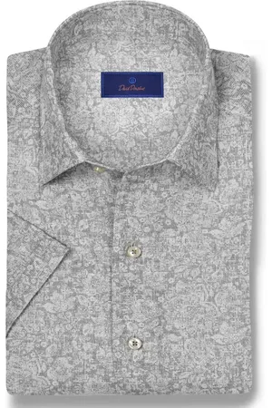 David Donahue Texture Floral Print Linen & Cotton Sport Shirt in at Nordstrom, Size Small