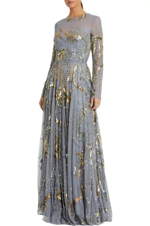 Mac Duggal Long Sleeve Embellished Illusion Evening Gown in at Nordstrom, Size 18