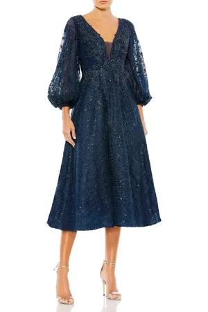 Mac Duggal Embellished Plunge Neck Bishop Sleeve Dress in at Nordstrom, Size 14