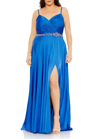 Mac Duggal Beaded Belt Faux Wrap A Line Gown in at Nordstrom, Size 24W