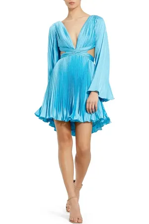 Mac Duggal Pleated V-Neckline Cutout Long Sleeve Mini Dress in at Nordstrom, Size 4