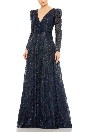Mac Duggal Embellished V Neck Long Sleeve A Line Gown in at Nordstrom, Size 24