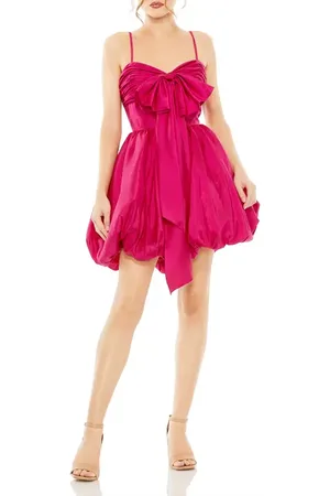 Mac Duggal Spaghetti Strap Center Bow Bubble Hem Mini Dress in at Nordstrom, Size 6