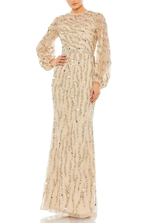 Mac Duggal Embellished High Neck Puff Sleeve Trumpet Gown in at Nordstrom, Size 14