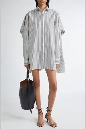 Proenza Schouler Isla stripe Silk & Cotton Shift Cape Dress in at Nordstrom, Size 10