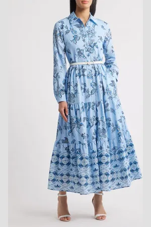 ELIE TAHARI The Caroline Estate Long Sleeve Tiered Maxi Shirtdress in at Nordstrom, Size 6