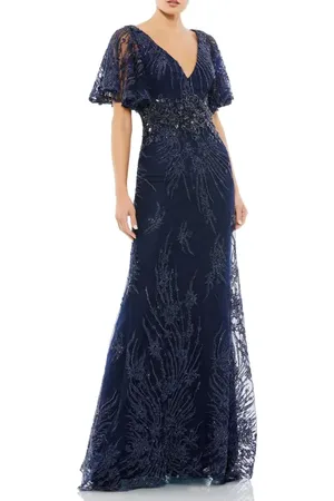 Mac Duggal Vintage Flutter Sleeve Evening Gown in at Nordstrom, Size 8