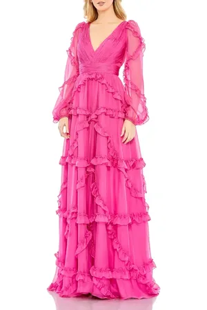 Mac Duggal Cascaded Ruffle Puff Sleeve A Line Gown in at Nordstrom, Size 4