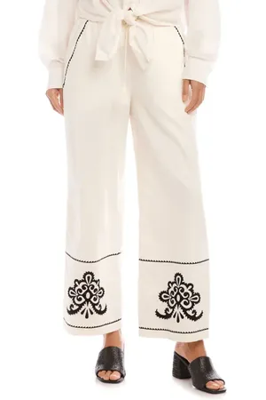 Karen Kane Embroidered Drawstring Cotton Pants in at Nordstrom, Size Small