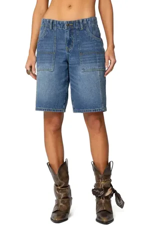 Edikted Tris Low Rise Denim Bermuda Shorts in at Nordstrom, Size Medium