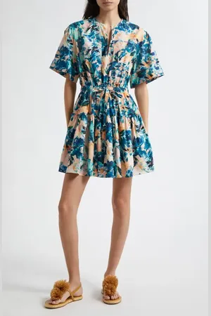 ULLA JOHNSON Nadira Floral Print Tie Waist Tiered Minidress in at Nordstrom, Size 8