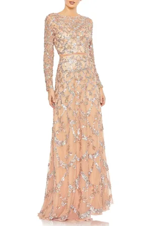 Mac Duggal Embellished Illusion High Neck Long Sleeve A Line Gown in at Nordstrom, Size 18