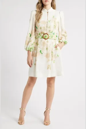 Tahari ASL Border Print Belted Long Sleeve Dress in at Nordstrom, Size 12