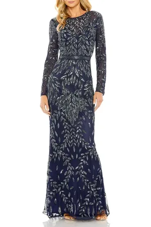 Mac Duggal Long Sleeve Illusion Neckline Embellished Gown in at Nordstrom, Size 2