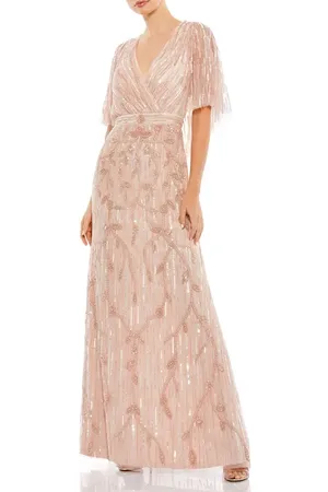 Mac Duggal Embellished Cap Sleeve Faux Wrap Trumpet Gown in at Nordstrom, Size 12