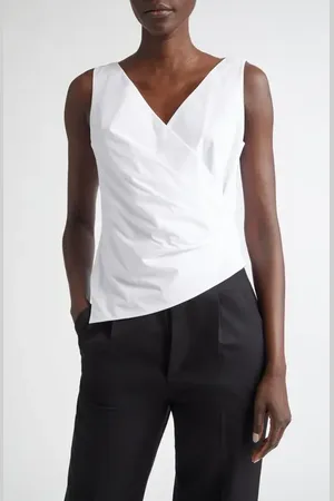 Lafayette 148 New York Sleeveless Wrap Front Stretch Cotton Blend Top in at Nordstrom, Size 16