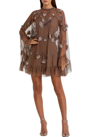 Mac Duggal Embellished Long Flare Sleeve Trapeze Mini Dress in at Nordstrom, Size 8
