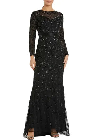 Mac Duggal Abstract Beaded Long Sleeve Evening Gown in at Nordstrom, Size 12