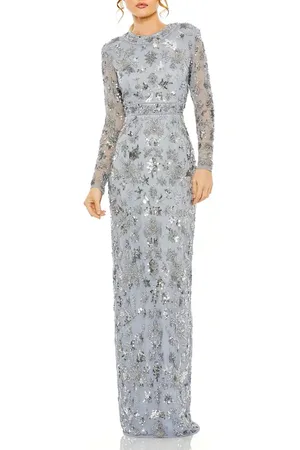 Mac Duggal High Neck Long Sleeve Embellished Column Gown in at Nordstrom, Size 18
