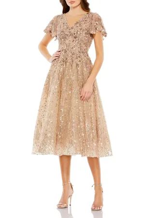 Mac Duggal Embellished Butterfly Fit and Flare Tea-Length Dress in at Nordstrom, Size 18