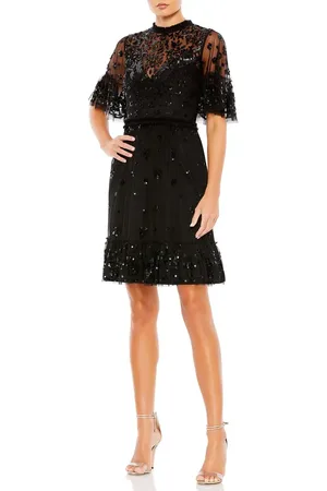 Mac Duggal Embellished Illusion High Neck Mini Dress in at Nordstrom, Size 16