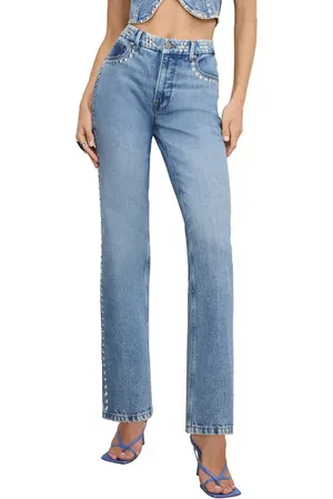 GOOD AMERICAN Good Icon Stud Straight Leg Jeans in at Nordstrom, Size 12