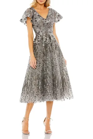 Mac Duggal Embellished Butterfly Fit and Flare Tea-Length Dress in at Nordstrom, Size 14