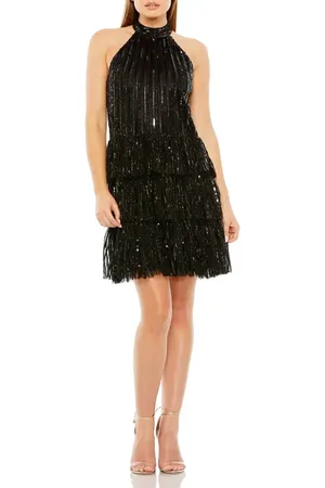 Mac Duggal High Neck A-Line Ruffle Sequin Mini Dress in at Nordstrom, Size 8