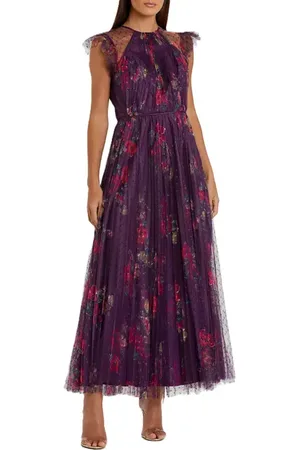 Mac Duggal Floral Flutter Sleeve Midi Dress in at Nordstrom, Size Medium