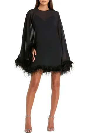 Mac Duggal Trapeze Dress with Feather Trim in at Nordstrom, Size 6