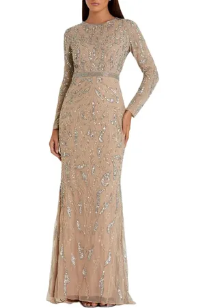 Mac Duggal Abstract Beaded Long Sleeve Evening Gown in at Nordstrom, Size 18