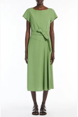 Max Mara Magma Tie Belt Cotton Midi Dress in at Nordstrom, Size 2