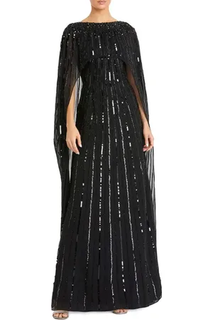 Mac Duggal Embellished Beaded Column Cape Gown in at Nordstrom, Size 16