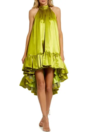 Mac Duggal Keyhole High Neck Satin Ruffle Hem Mini Dress in at Nordstrom, Size Small