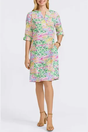 Foxcroft Vena Floral Print Linen Blend Dress in at Nordstrom, Size Medium
