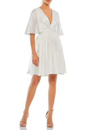 Mac Duggal Satin Cape Sleeve Mini with V-Neckline in at Nordstrom, Size 2