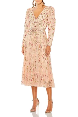 Mac Duggal Floral Embellished Wrap Over Puff Sleeve A Line Gown in at Nordstrom, Size 6