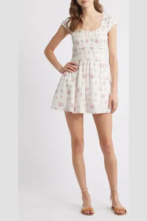 LOVESHACKFANCY Siona Floral Stripe Smock Bodice Cotton Dress in at Nordstrom, Size X-Small