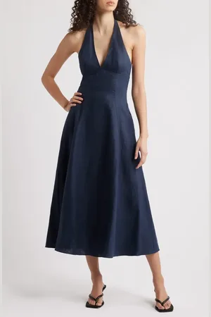 FAITHFULL THE BRAND Marais Halter Neck Linen Midi Dress in at Nordstrom, Size X-Large