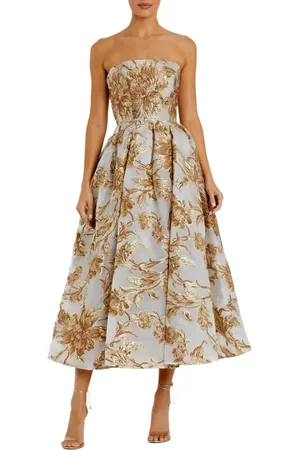 Mac Duggal Strapless Brocade Midi Dress with Pockets in at Nordstrom, Size 6