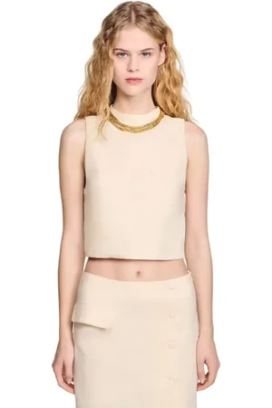 Sandro Knit crop top with necklace in at Nordstrom, Size Medium