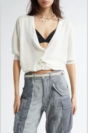 R13 Elbow Sleeve Balloon Bubble Hem Linen Cardigan in at Nordstrom, Size Small