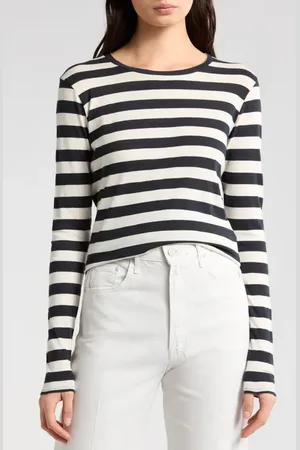 NILI LOTAN Stripe Long Sleeve Cotton T-Shirt in at Nordstrom, Size X-Small