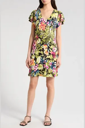 Tommy Bahama Darcy Verde Blooms Flutter Sleeve Minidress in at Nordstrom, Size X-Large