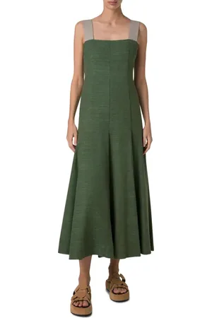 AKRIS Square Neck Sleeveless Silk & Cotton Midi Dress in at Nordstrom, Size 2
