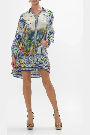 Camilla Long Sleeve Tiered Short Dress at Nordstrom, Size Small Au